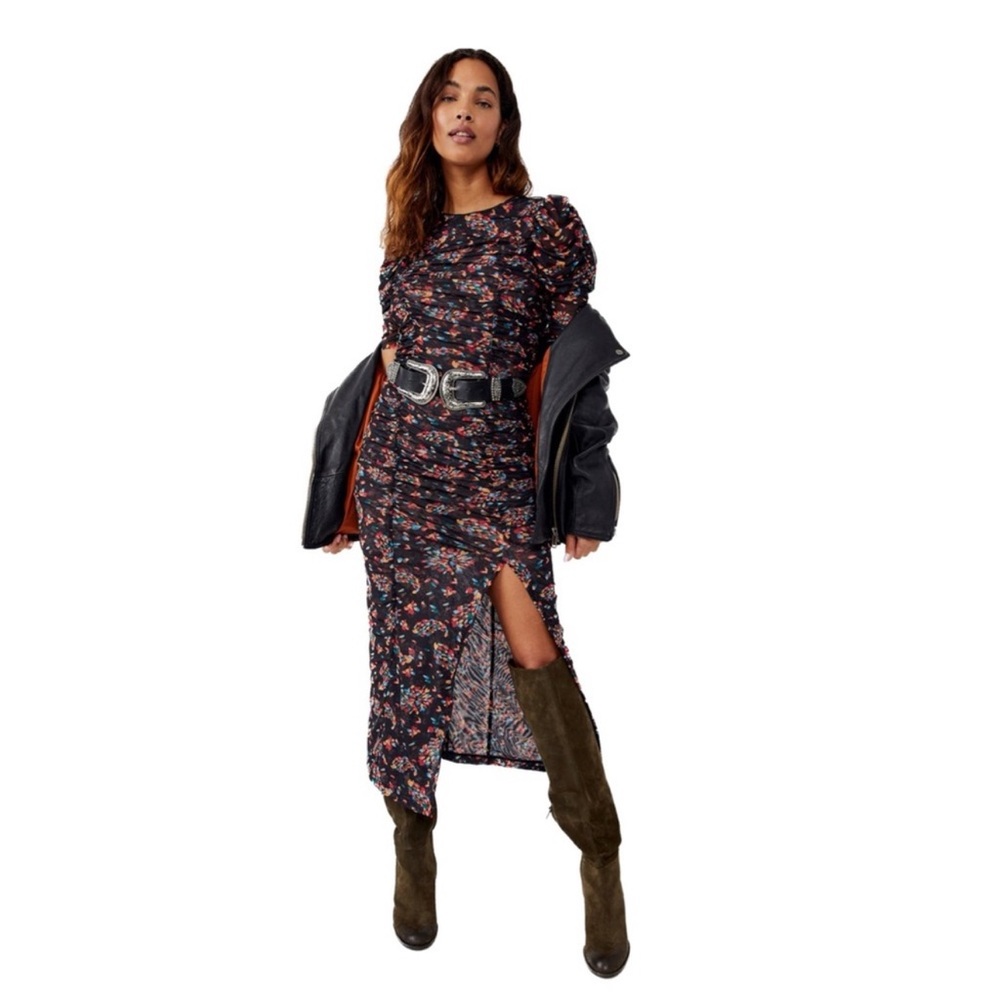 Free People Floral Ruched Midi Dress